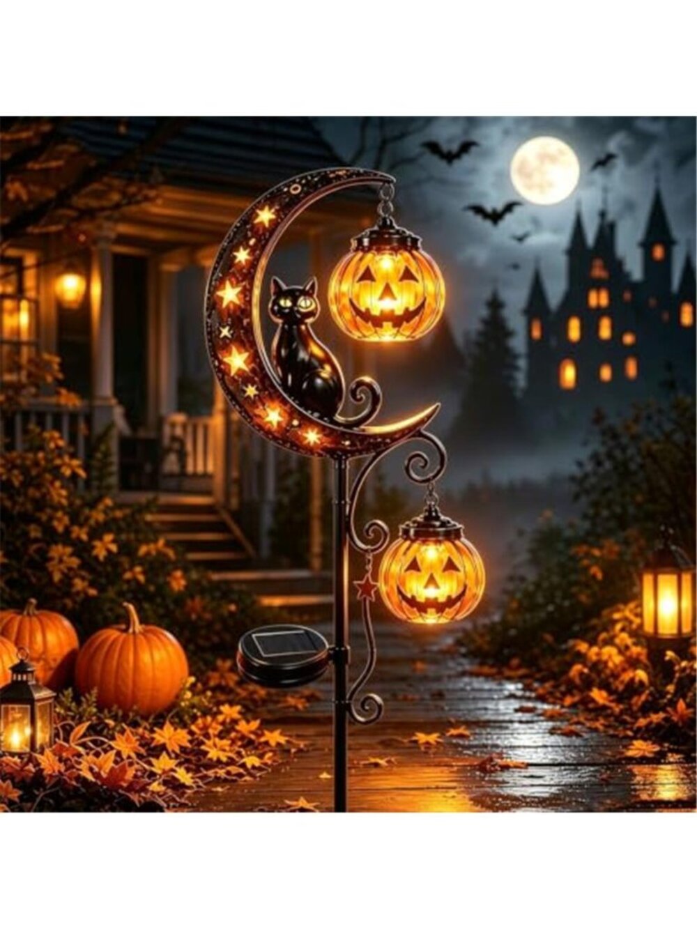 Halloween Garden Stake Light with Black Cat and Pumpkin Halloween Decorations